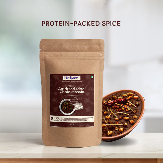 Premium Amritsari Pindi Chole Masala with 3 Heri-Infuse Potlis | 100 G | Protein-Packed Spice