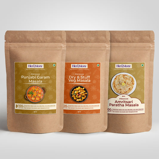 Savoury Punjab Pack - Punjabi Garam Masala, Dry & Stuff Veg Masala, Amritsari Paratha Masala | (Pack of 3, 50g Each)