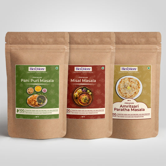 Street Food Pack - Pani Puri Masala, Misal Masala, Amritsari Paratha Masala | (Pack of 3, 50g Each)